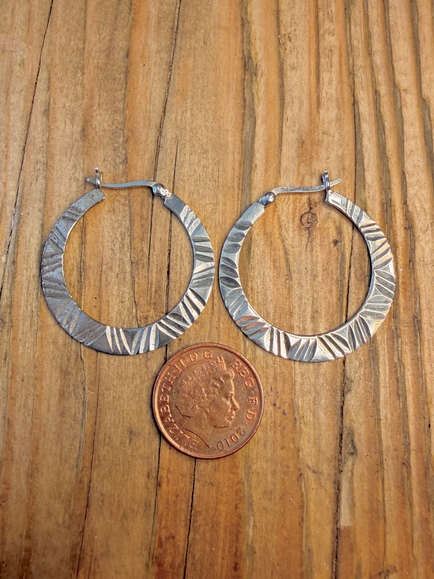 Textured Flat Hoops 925 Sterling Silver Earrings