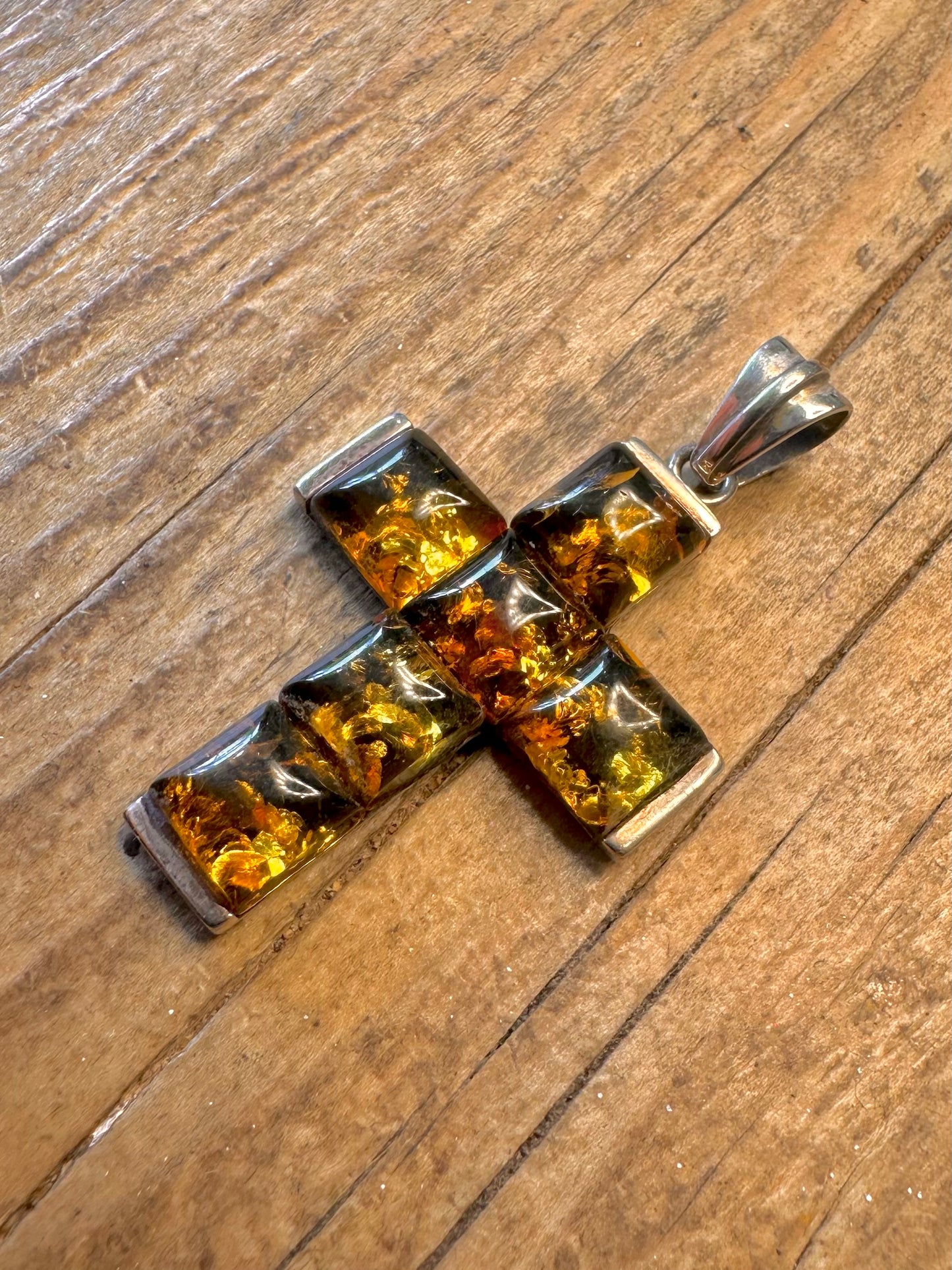 Baltic Amber Cross 925 Sterling Silver Pendant