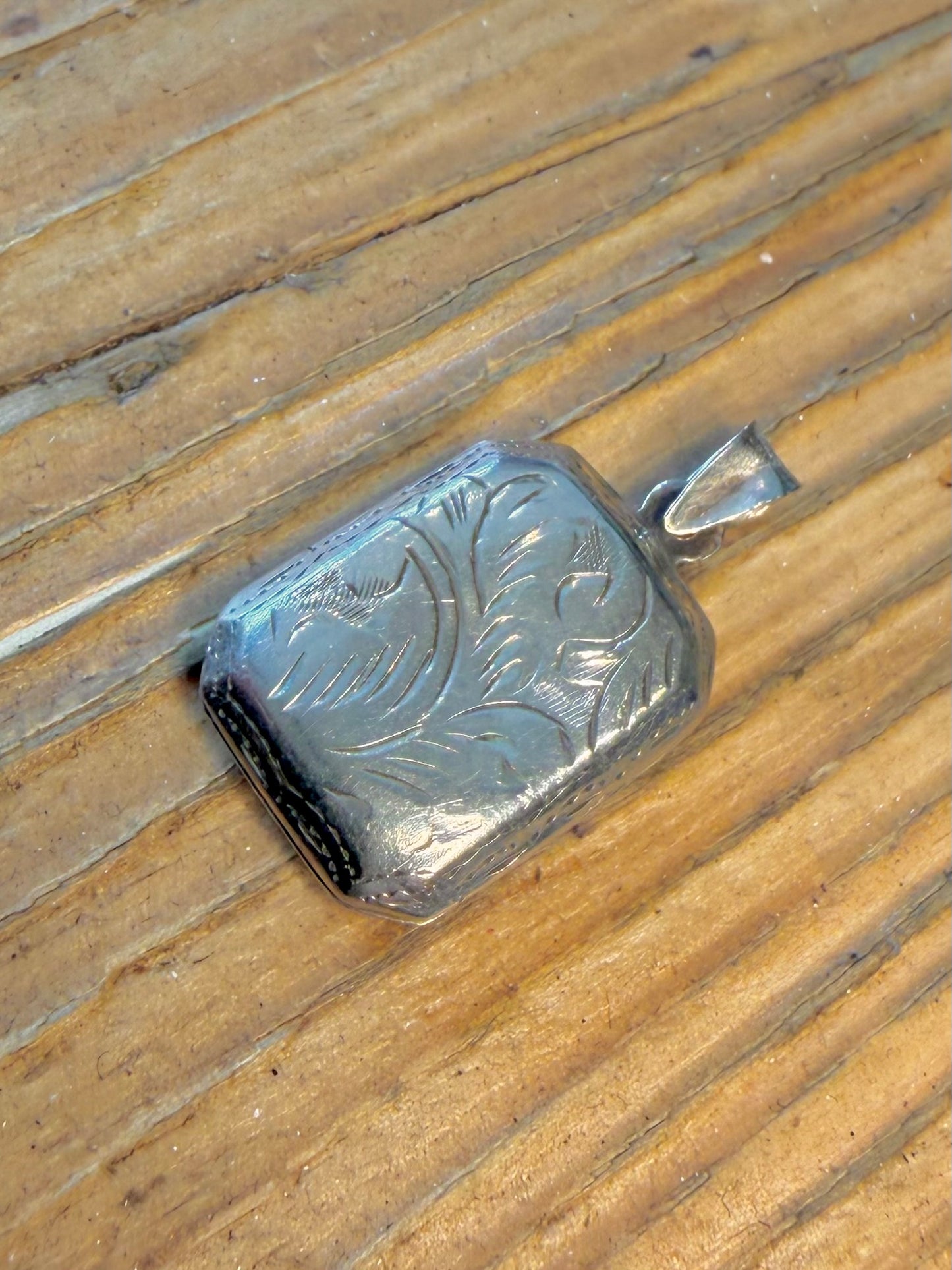Rectangle Engraved Floral Locket 925 Sterling Silver Pendant