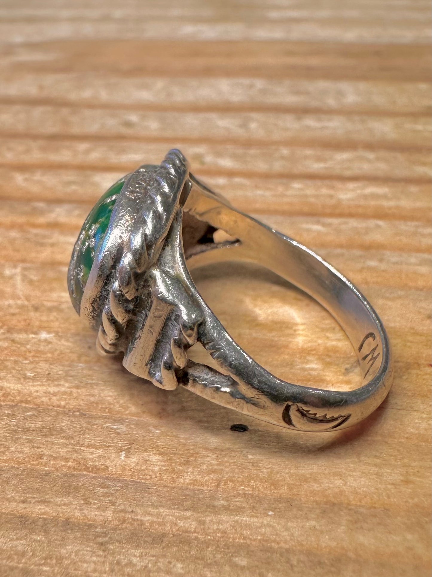 Vintage Navajo Turquoise Maker WJ and 925 Sterling Silver Size J Ring