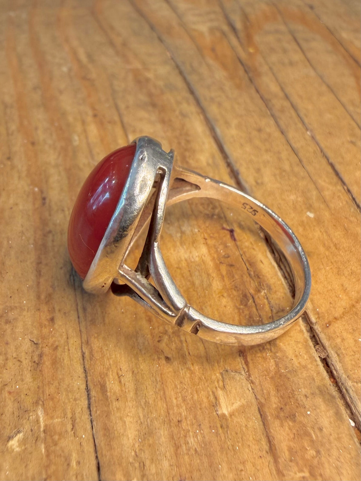 Carnelian Oval 925 Sterling Silver Size N Ring