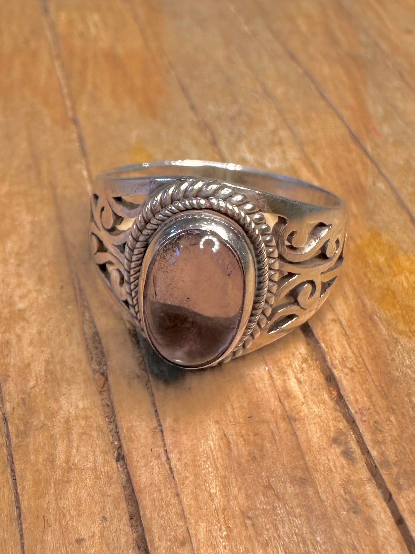 Vintage Purple Filigree 925 Sterling Silver Size N1/2 Ring