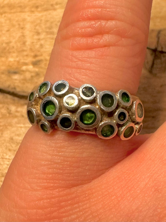 Modernist 2007 Green Dots 925 Silver Size O1/2 Ring