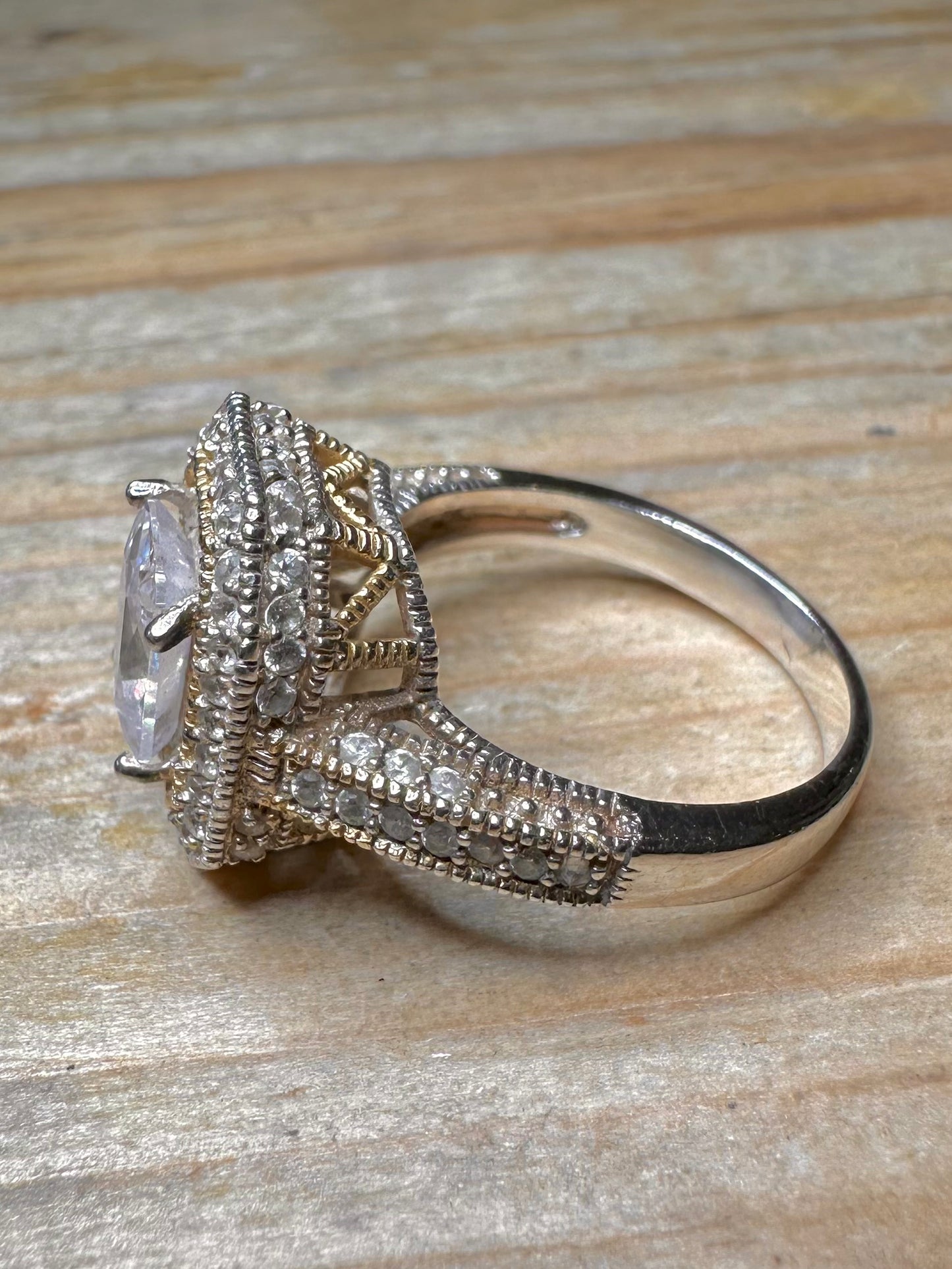 Vintage CZ Square Cocktail 925 Sterling Silver Size P1/2 Ring