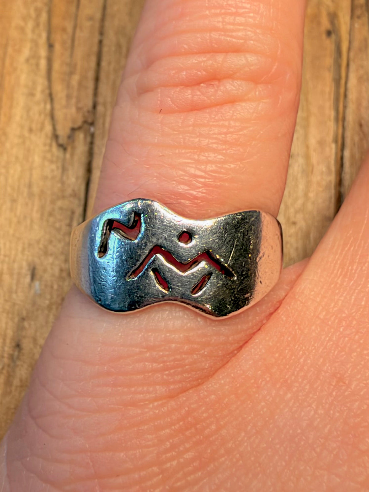 Wavy Cut Out Symbols 925 Sterling Silver Size N Ring