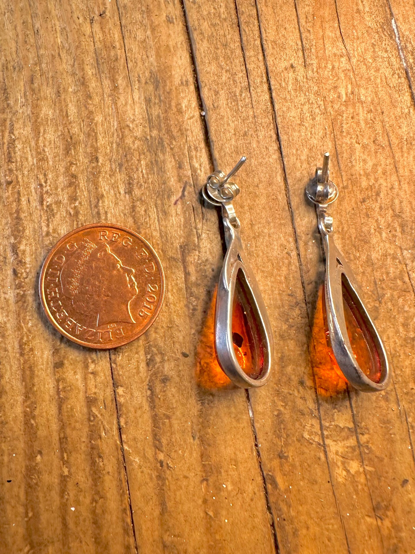Amber Teardrop Shaped 925 Sterling Silver Earrings