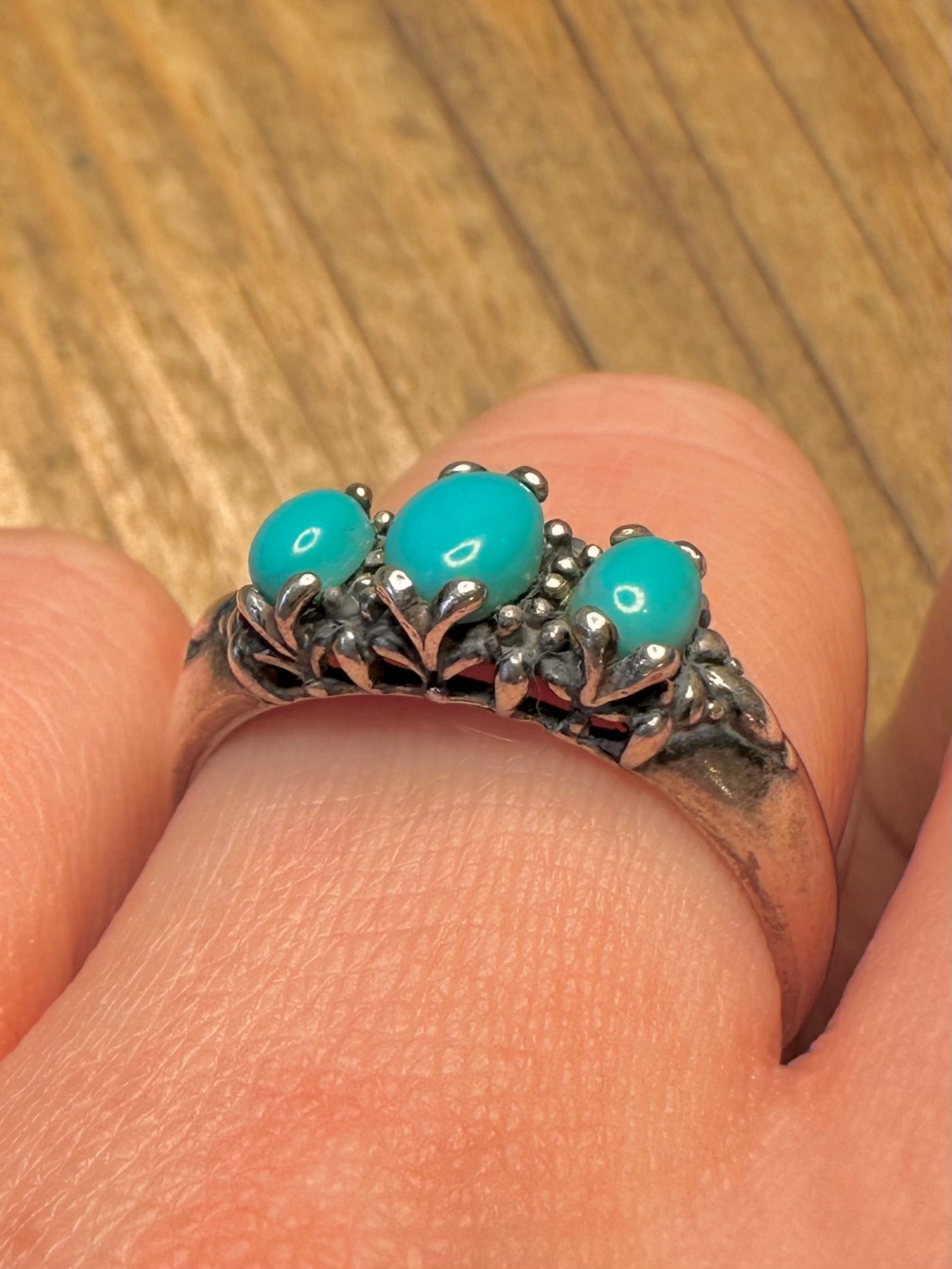 Modern Three Blue Stone 925 Sterling Silver Size U1/2 Ring