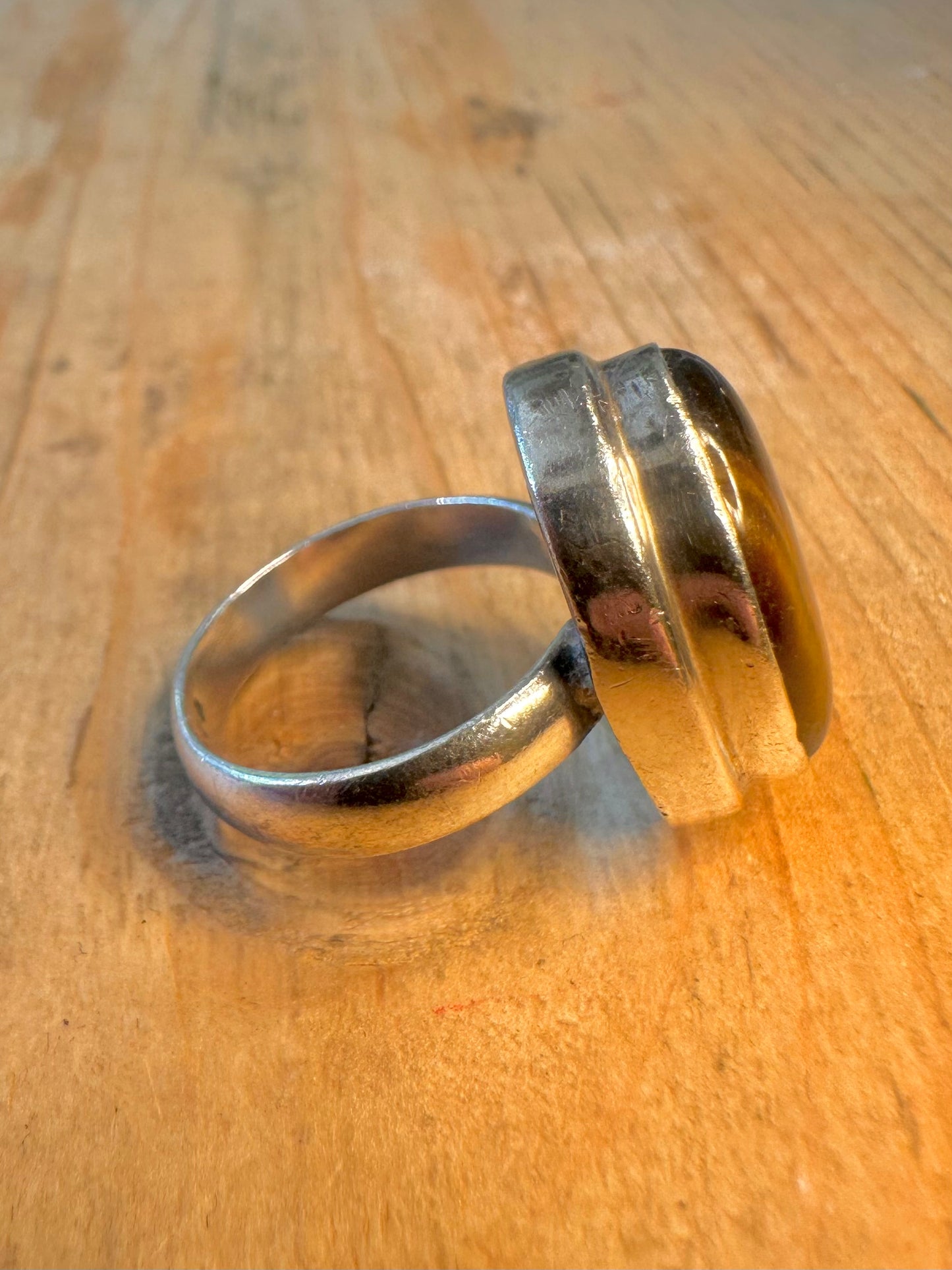 Tigers Eye Oval 925 Sterling Silver Size Q Ring