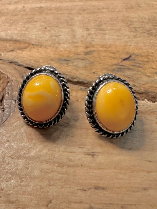 Vintage Butterscotch Amber 925 Silver Stud Earrings