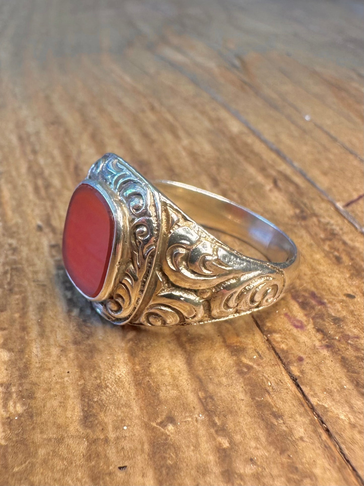 Carnelian Signet Swirl German 830 Silver Size V Ring
