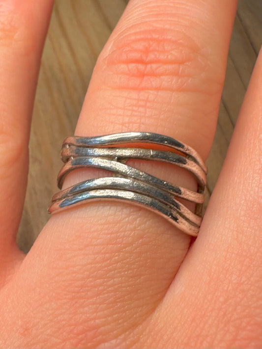 Abstract Wavy 925 Sterling Silver Size R Ring