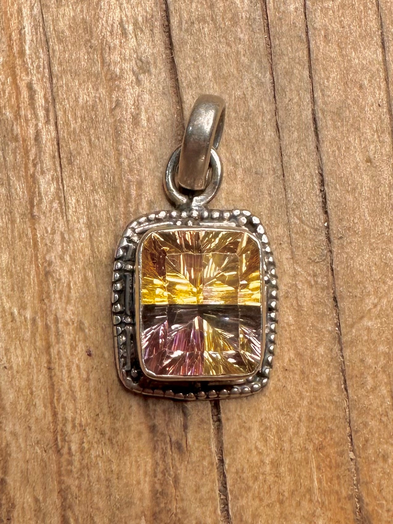 Vintage Citrine Square 925 Sterling Silver Pendant