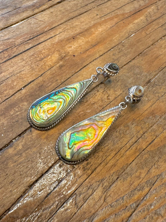 Abalone Shell Dangle 925 Sterling Silver Earrings