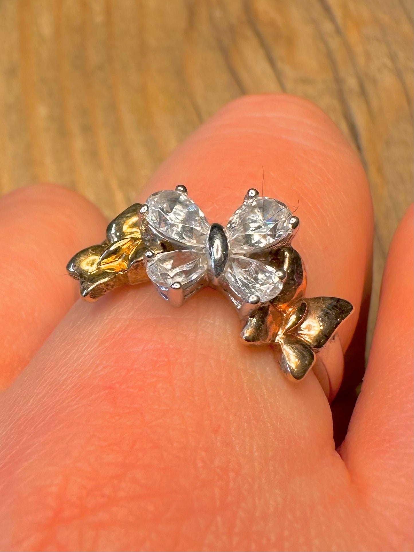 Modern DQCZ Butterflies Gold Plate and 925 Sterling Silver Size U Ring