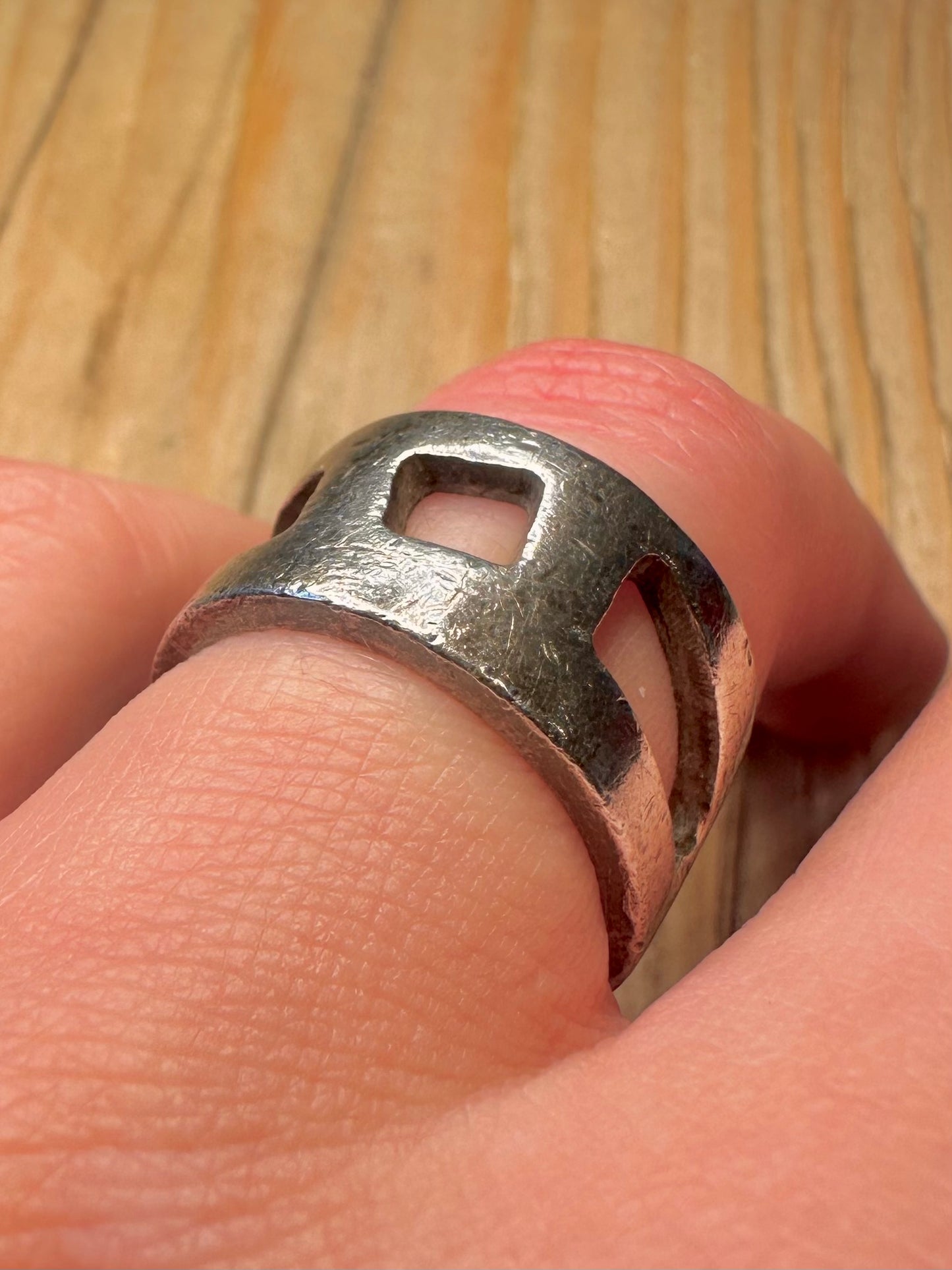 Vintage Geometric Band 925 Sterling Silver Size P Ring