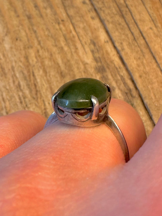 Nephrite Jade Oval 925 Sterling Silver Size O1/2 Ring