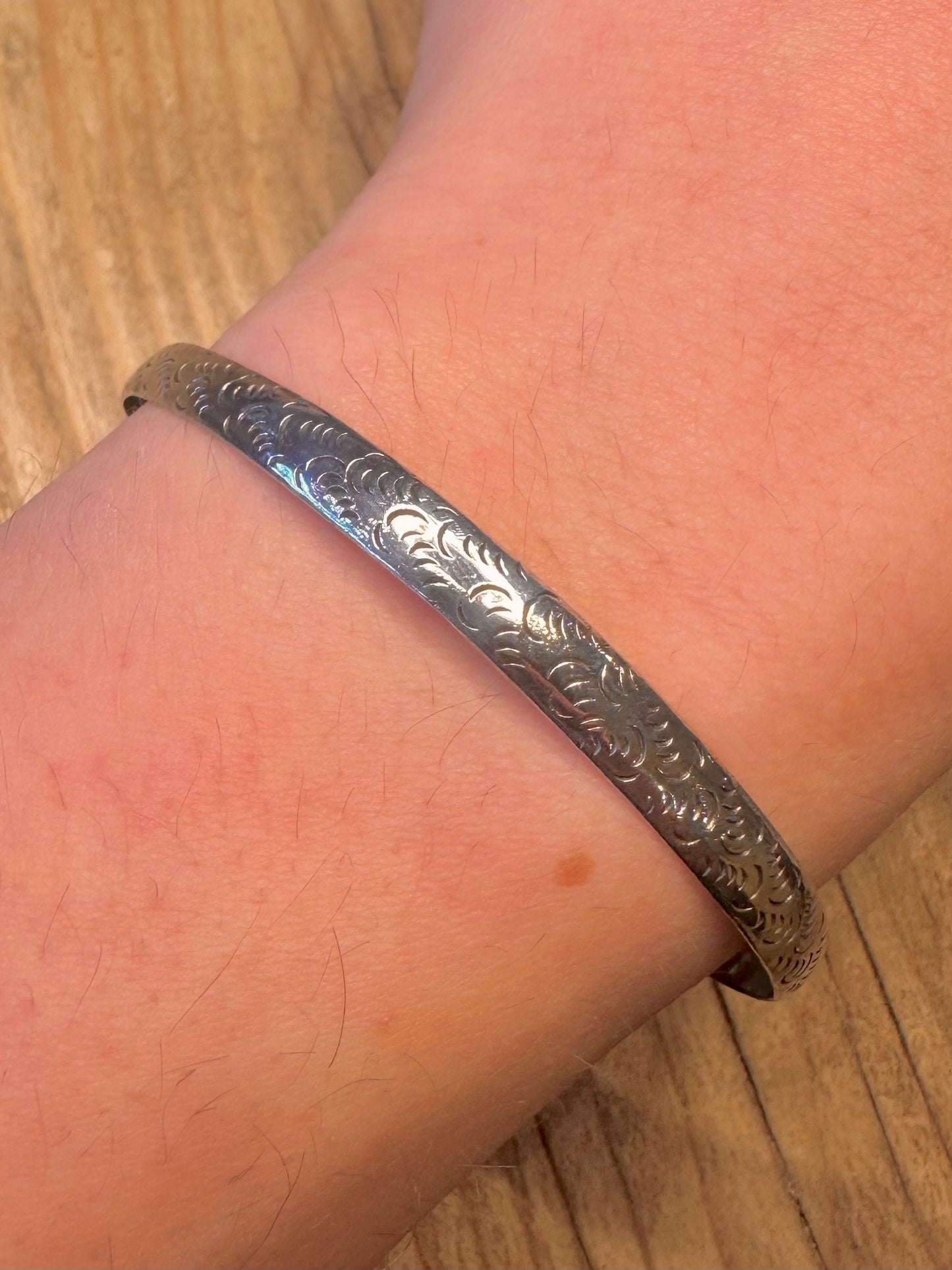 Vintage Dragon Filigree Red Stone and Gold Plate 925 Sterling Silver Bangle