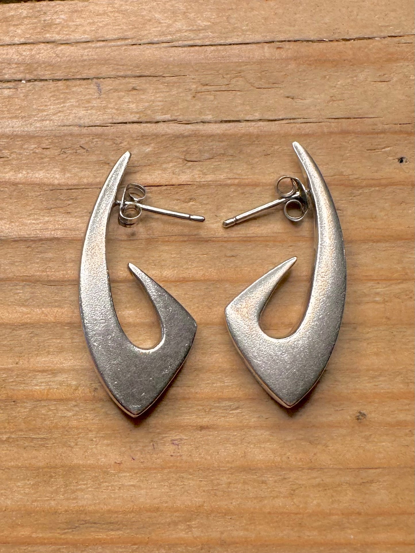 Abstract Chunky Hook 925 Sterling Silver Earrings