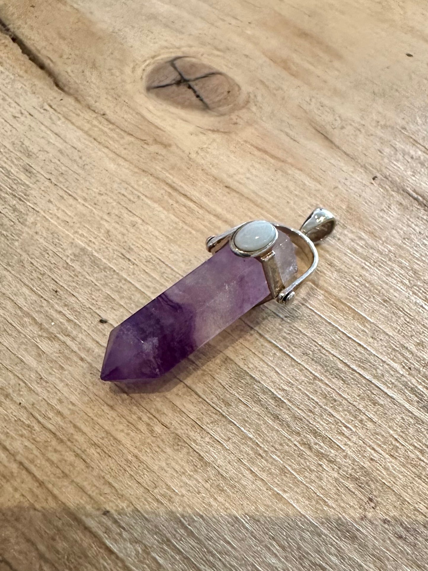 Vintage Fluorite and Opal 925 Silver Pendant