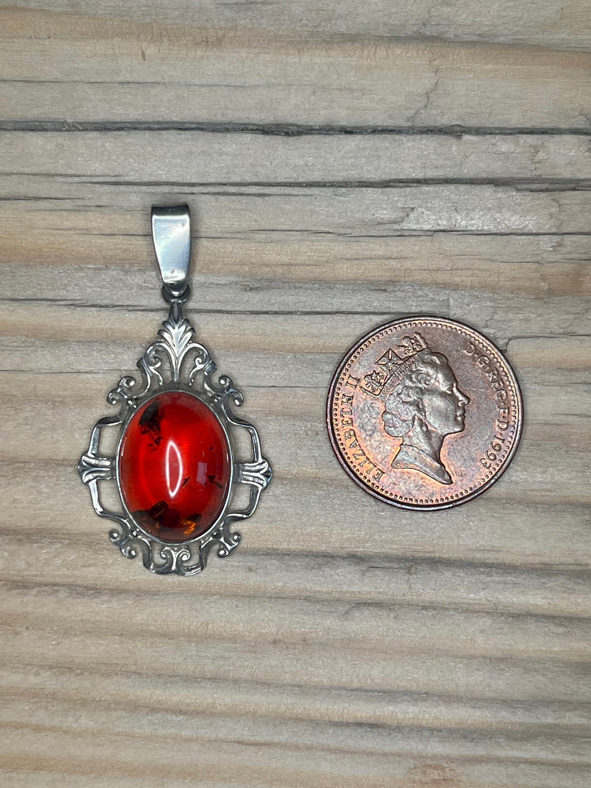 Amber Oval Embellished 925 Sterling Silver Pendant