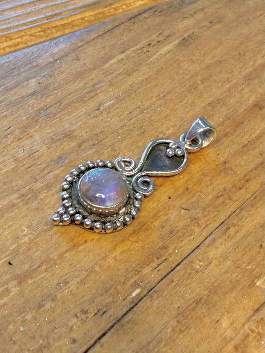 Moonstone Beaded Bezel 925 Sterling Silver Pendant