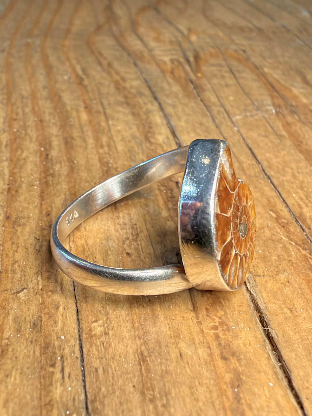 Ammonite Fossil 925 Sterling Silver Size R Ring