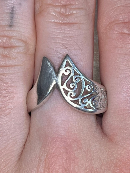 Swirly V-Shaped 925 Sterling Silver Size 9.25+S1/2 Ring
