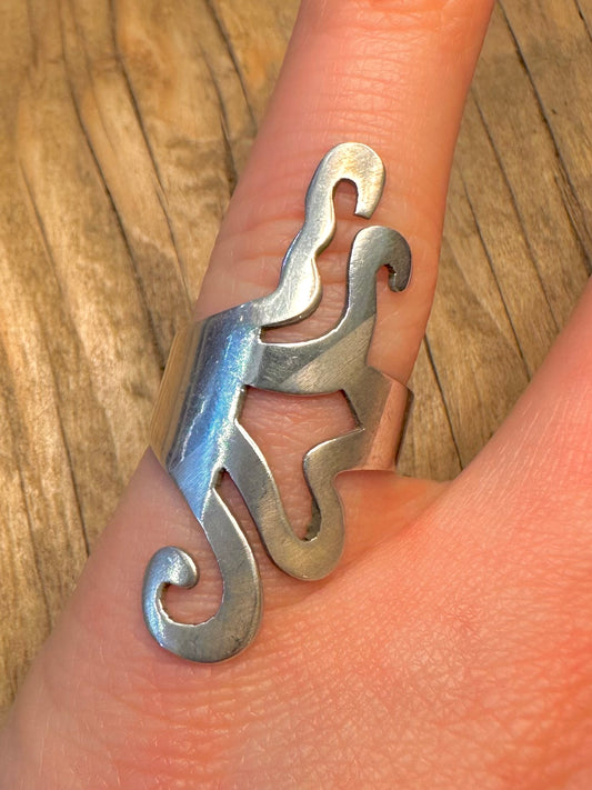 Vintage Swirl Fork Style 925 Sterling Silver Size O1/2 Ring