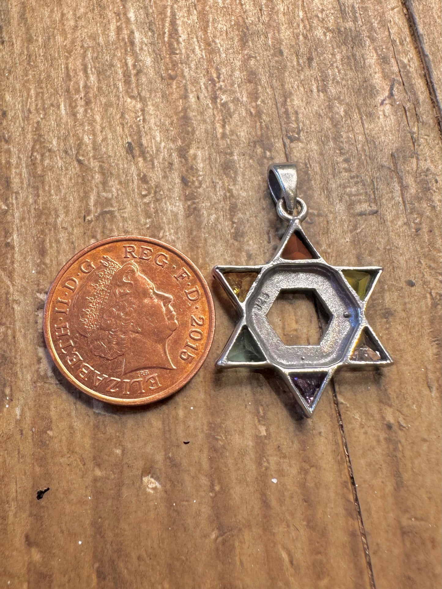 Mehrfarbiger Edelstein Davidstern 925 Sterlingsilber Anhänger
