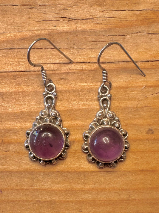 Vintage Purple Amethyst Boho 925 Sterling Silver Earrings