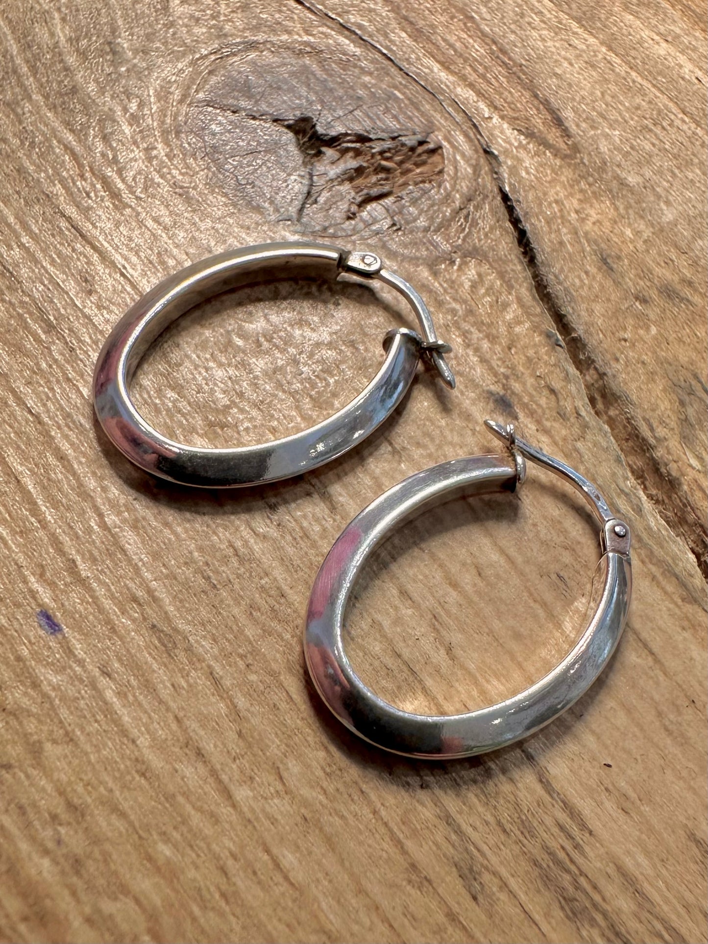 Vintage Oval Creole 925 Silver Hoops Earrings