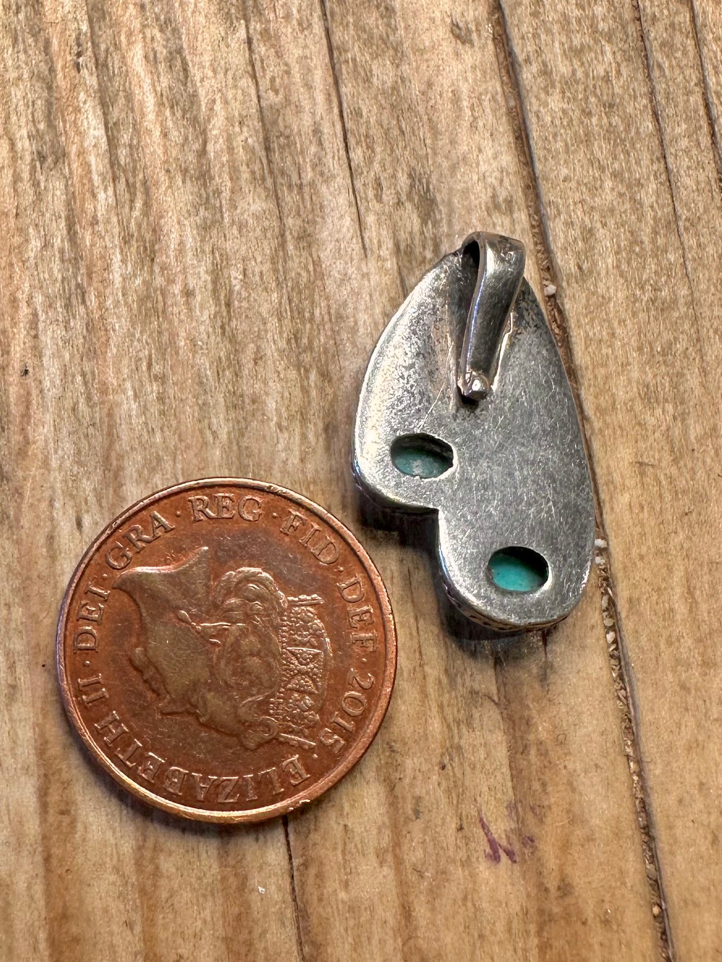 Vintage Navajo Turquoise Leaf 925 Sterling Silver Pendant