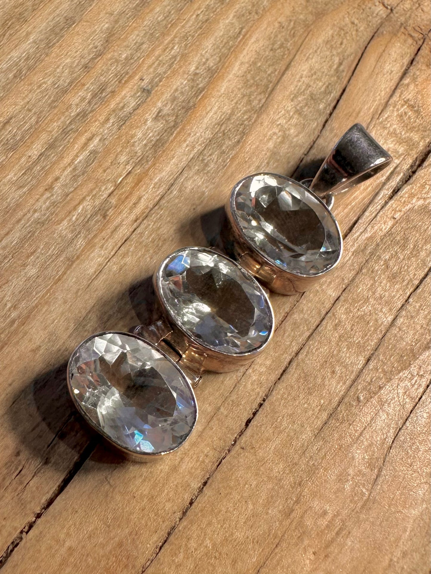 Vintage Three White Gemstone 925 Sterling Silver Hallmarked Pendant