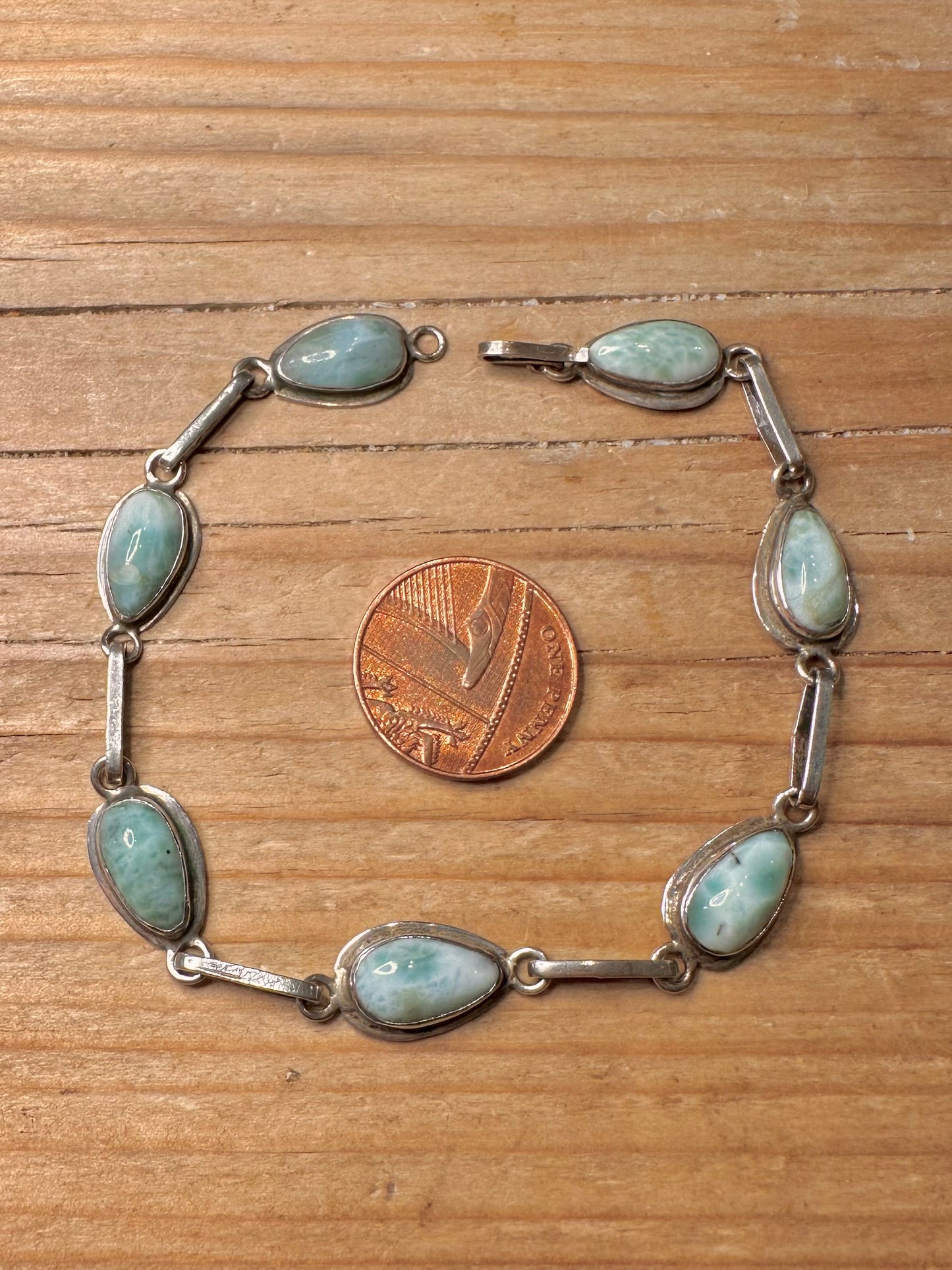 Vintage Larimar Tear Drop 925 Sterling Silver 8.3 inch Bracelet