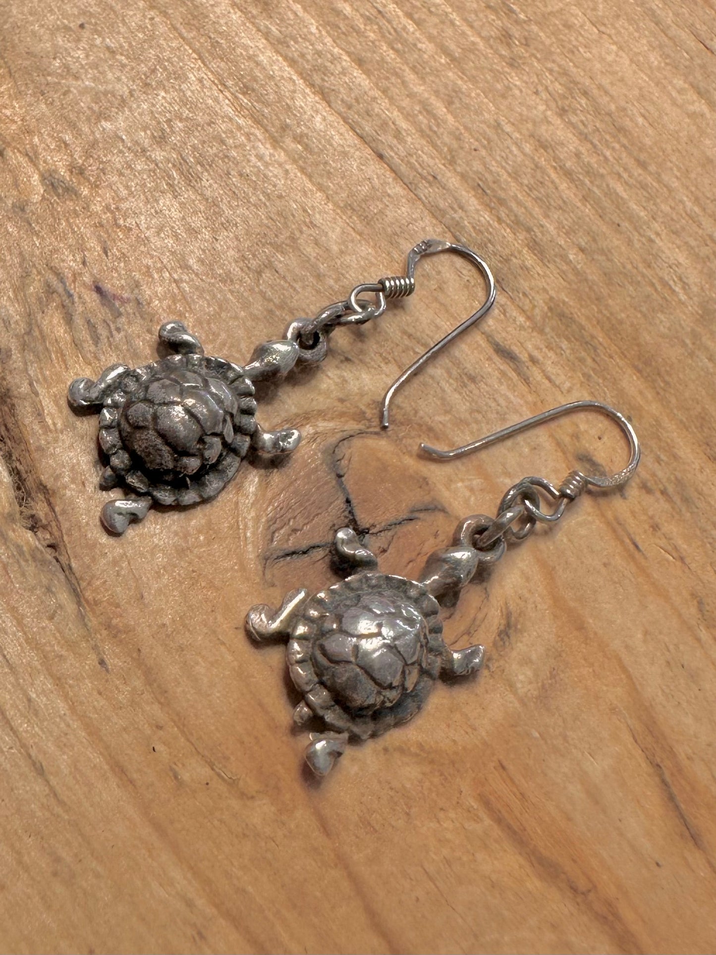 Vintage Turtle Dangle 925 Silver Earrings