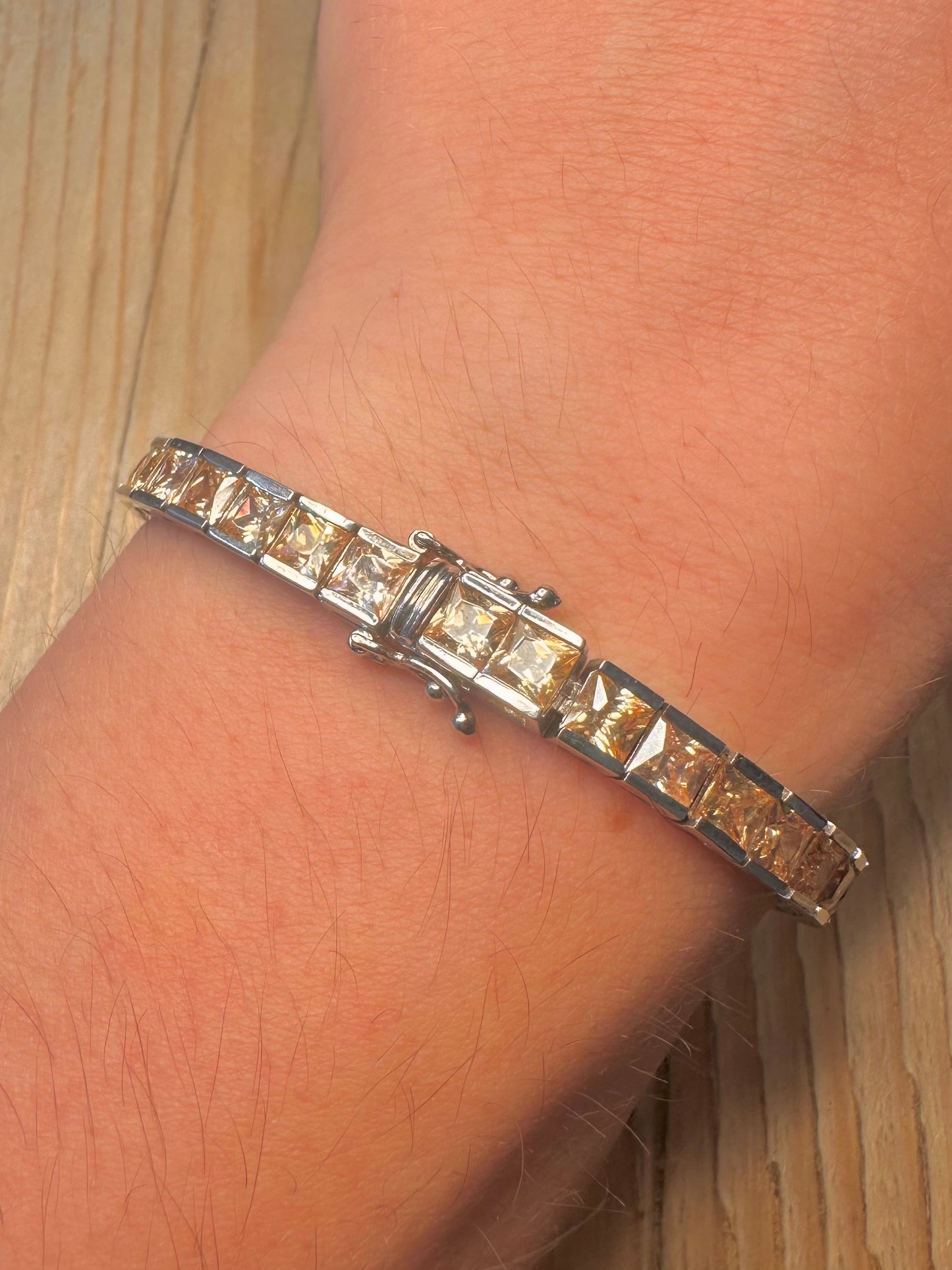 Modern Citrine Tennis 925 Sterling Silver 7 inch Bracelet