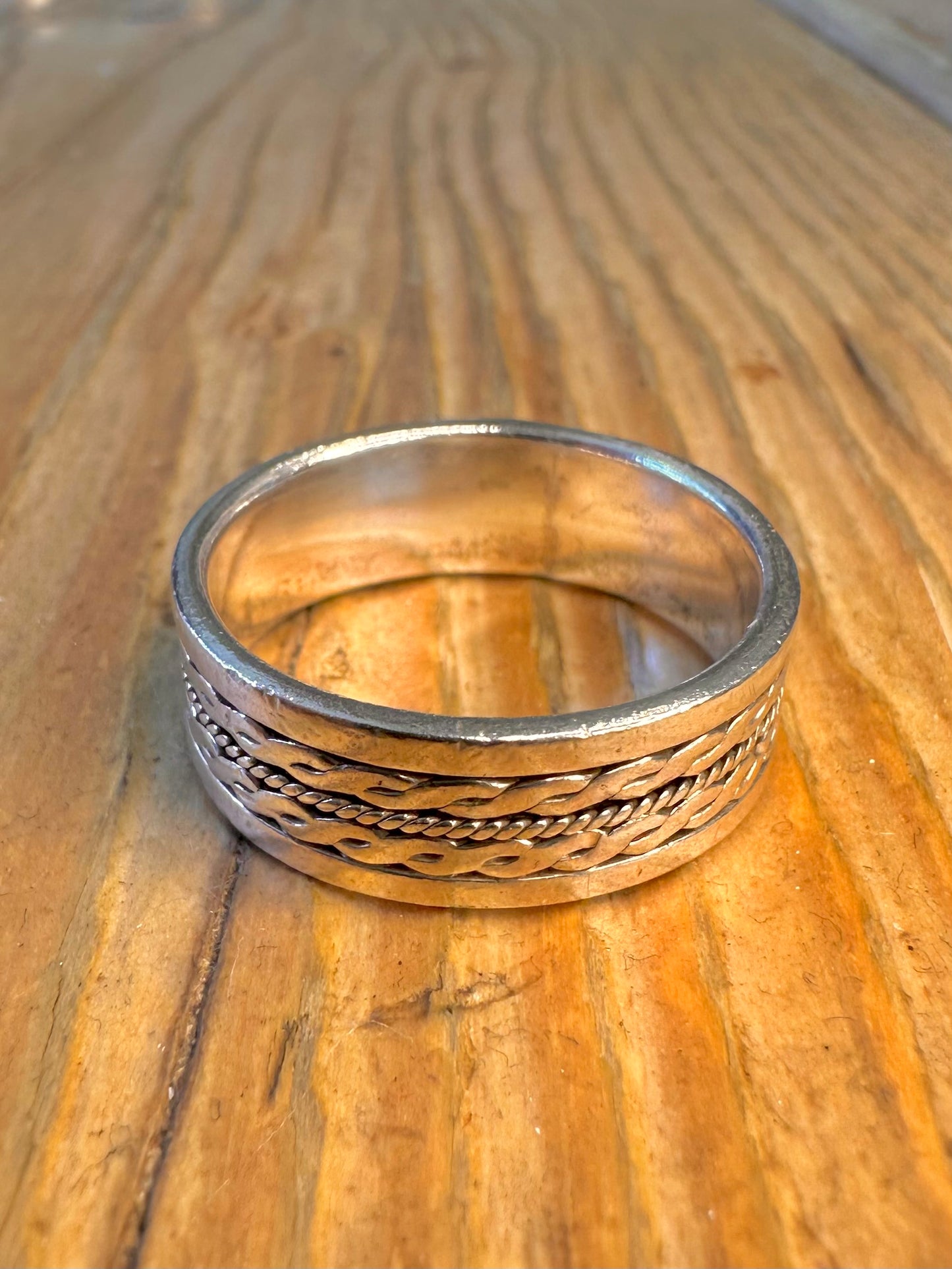 Braided Rope Pattern Wide Band 925 Sterling Silver Size Y Ring