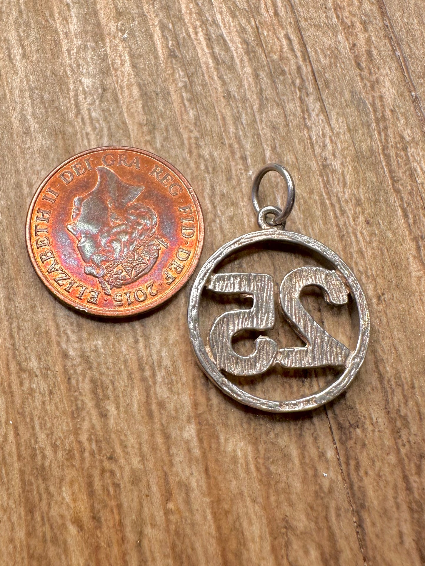 Vintage 25 Textured Circle 925 Sterling Silver Pendant