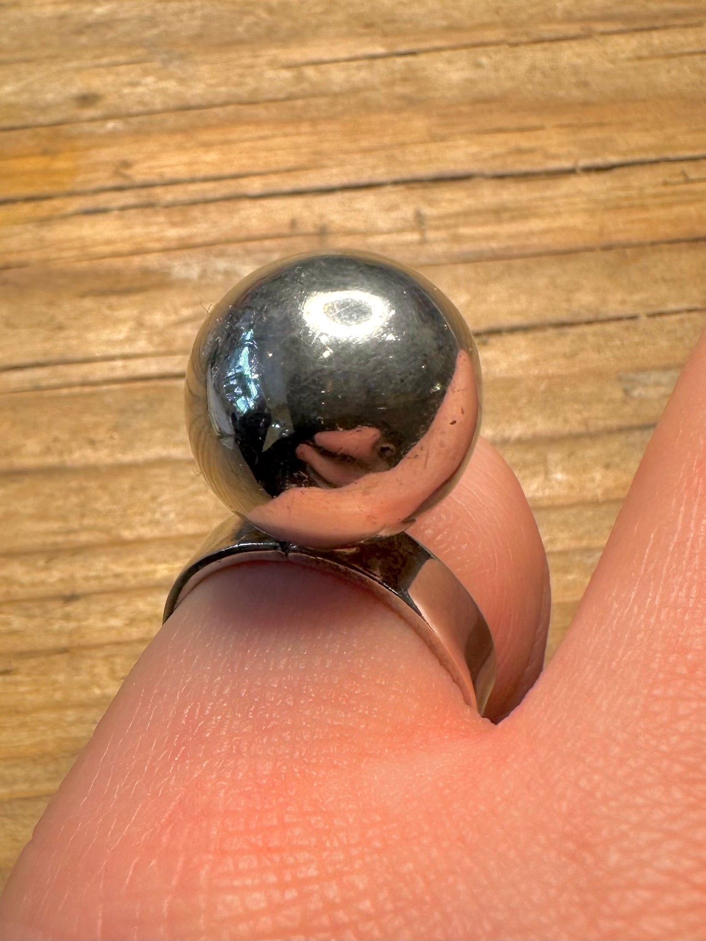 Vintage Modernist Ball Chime Mexico 925 Sterling Silver Size N Ring