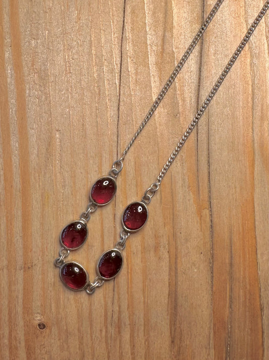 Vintage Garnet Curb Chain 925 Sterling Silver 18 inch Necklace