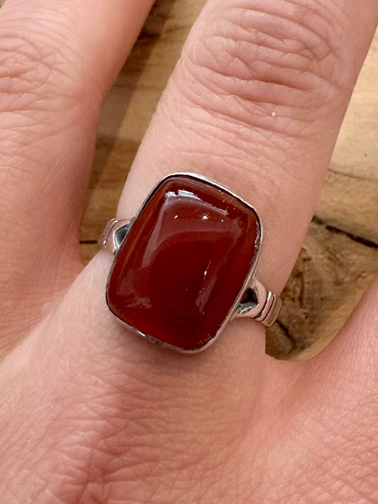 Vintage Square Carnelian 925 Silver Size U Ring