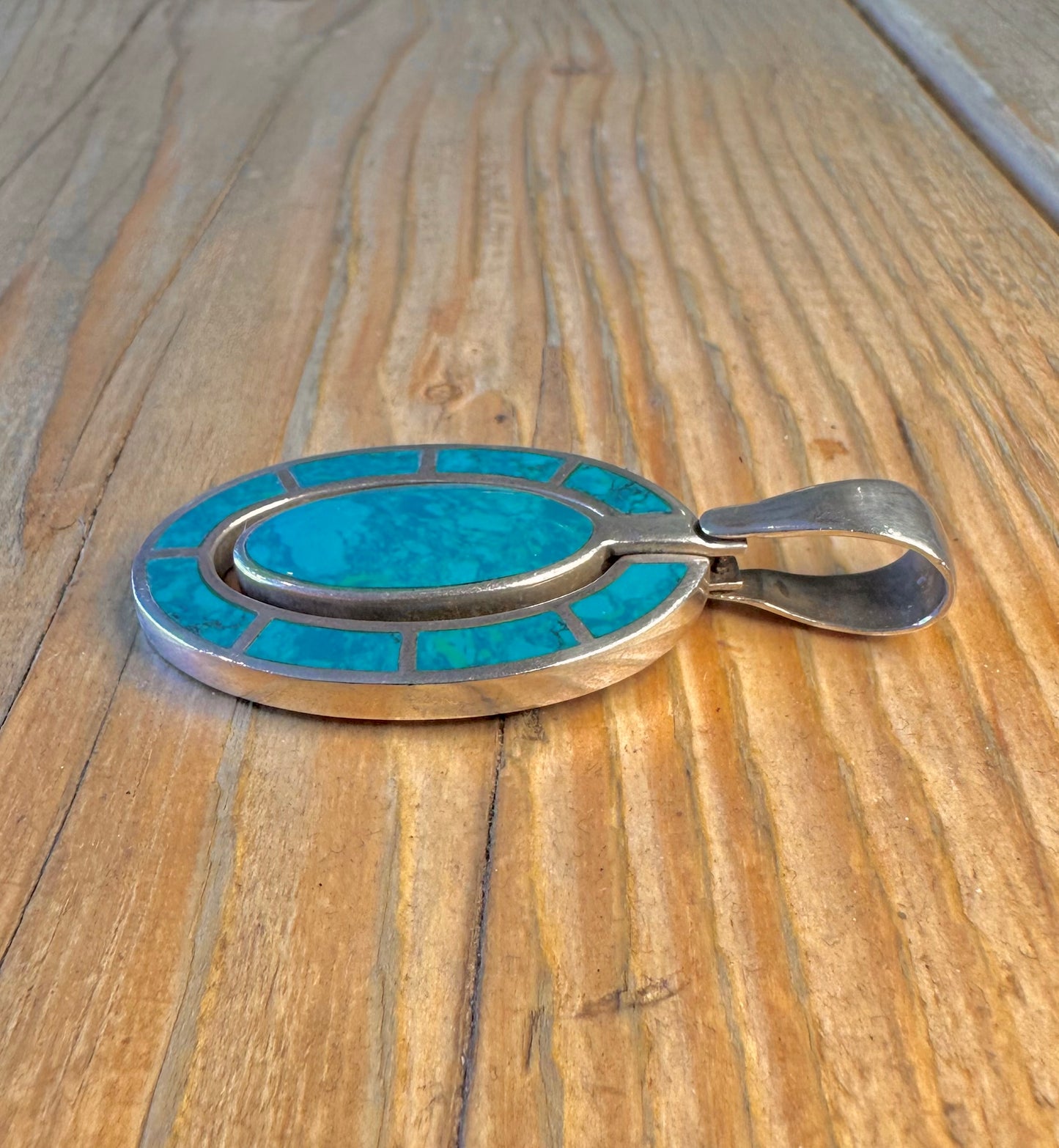 Turquoise Polished Inlay 925 Sterling Silver Pendant