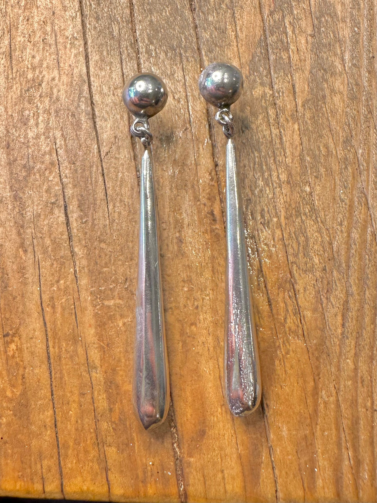 Modernist Elongated Dangle 925 Sterling Silver Earrings