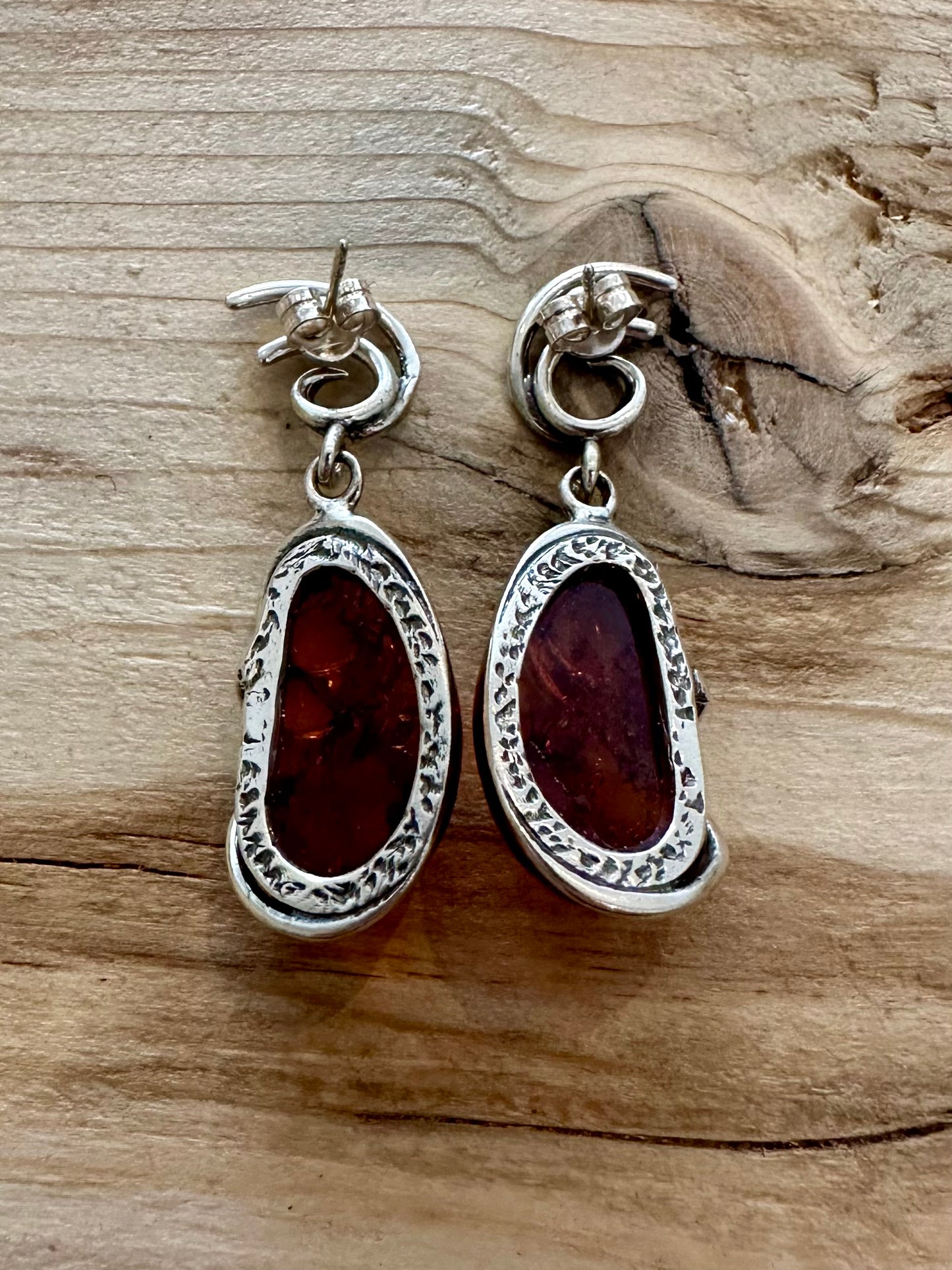 Vintage Amber Swirl Dangle 925 Silver Earrings