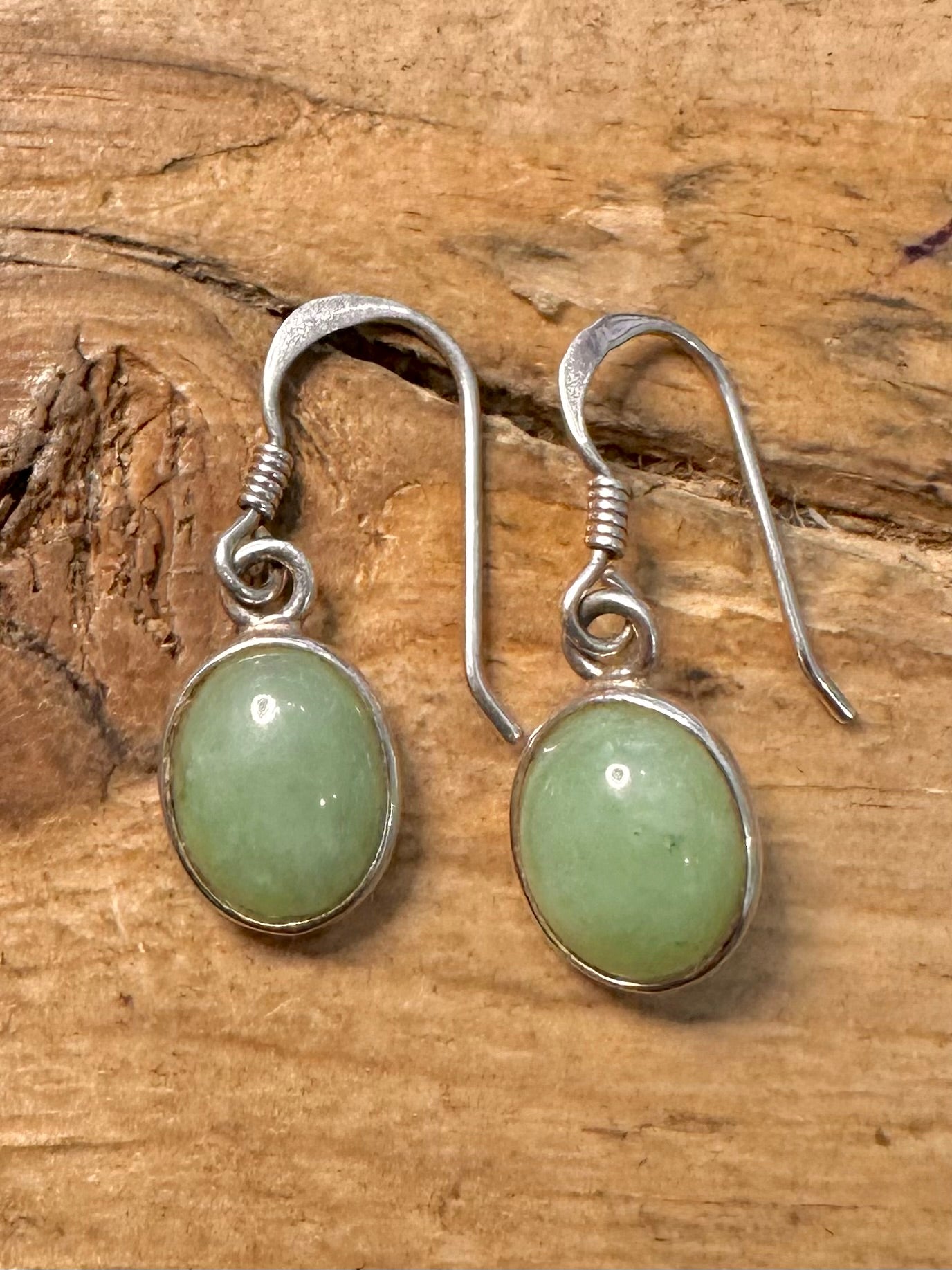 Vintage Round Green Stone 925 Silver Earrings