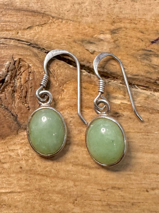 Vintage Round Green Stone 925 Silver Earrings