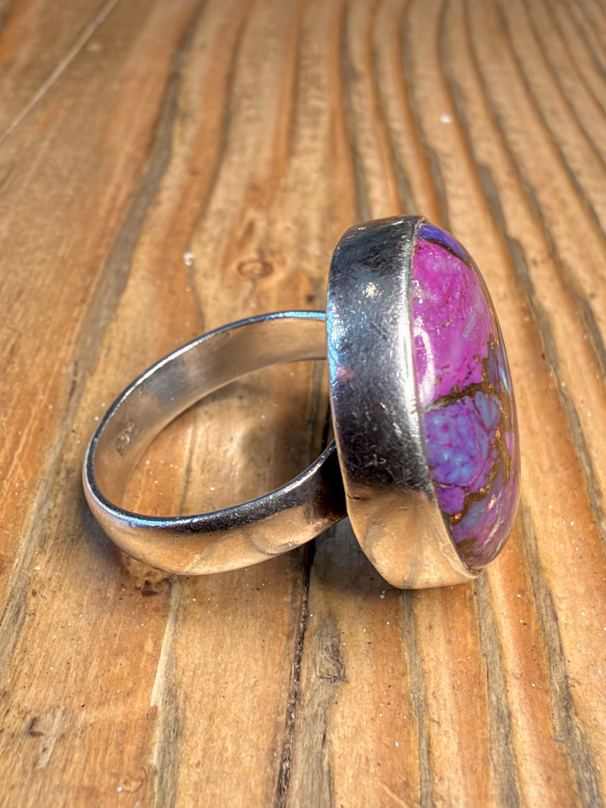Purple Copper Turquoise Circle 925 Sterling Silver Size T Ring
