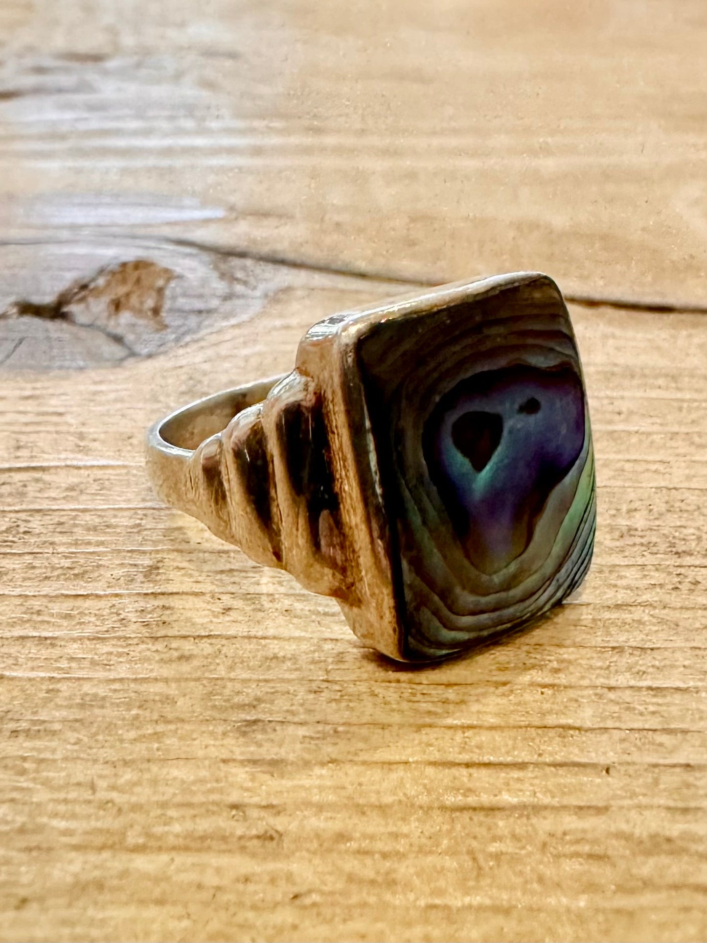 Vintage Abalone Signet 925 Silver Size P Ring