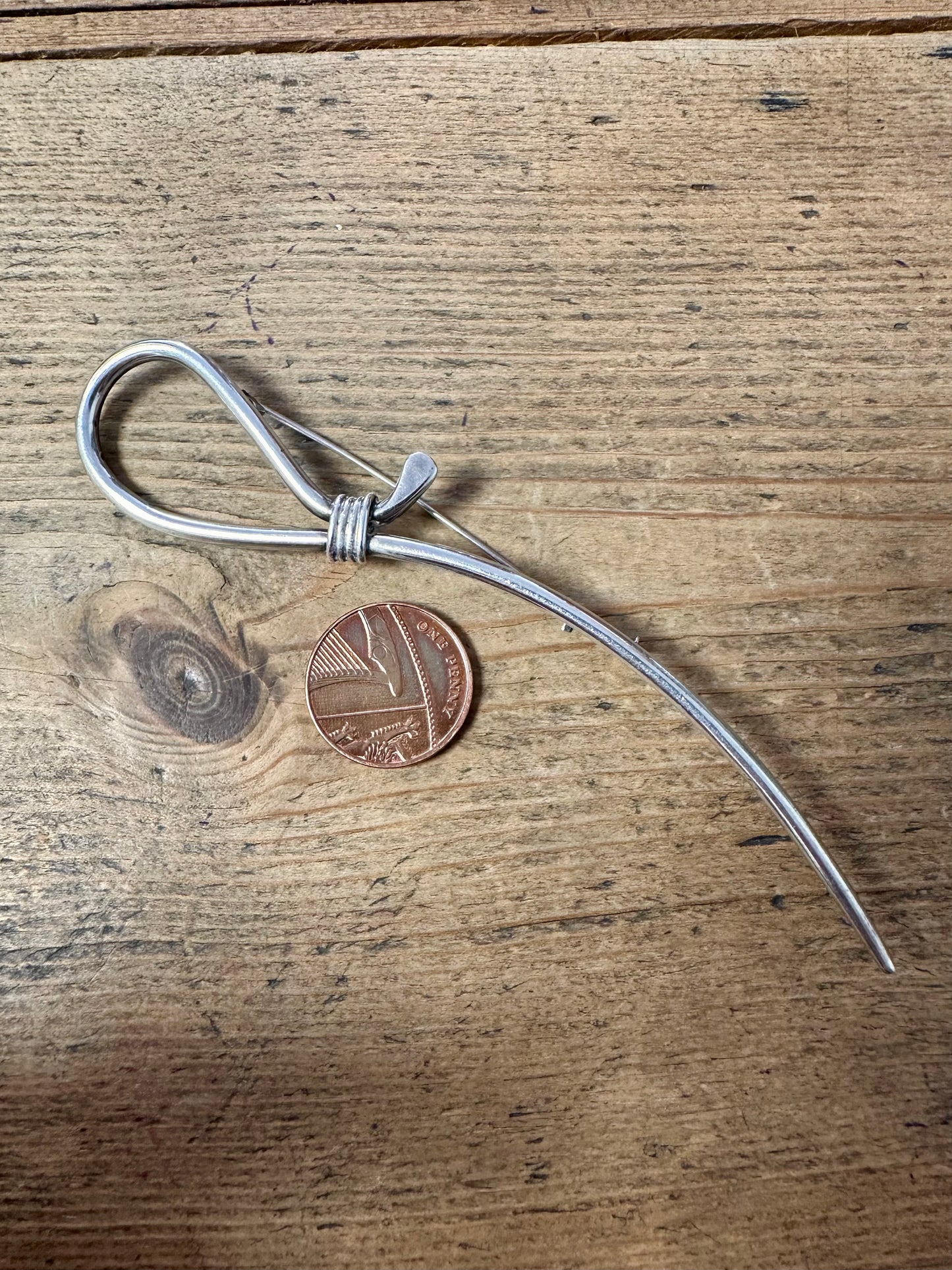 Abstract Long Unique 925 Silver Brooch