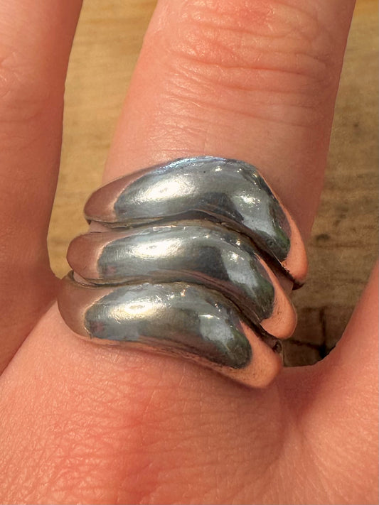 Abstract Layering 925 Silver Size W Ring